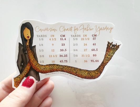 Fabric Yardage Conversion Chart Waterproof Sticker – 3”x5”