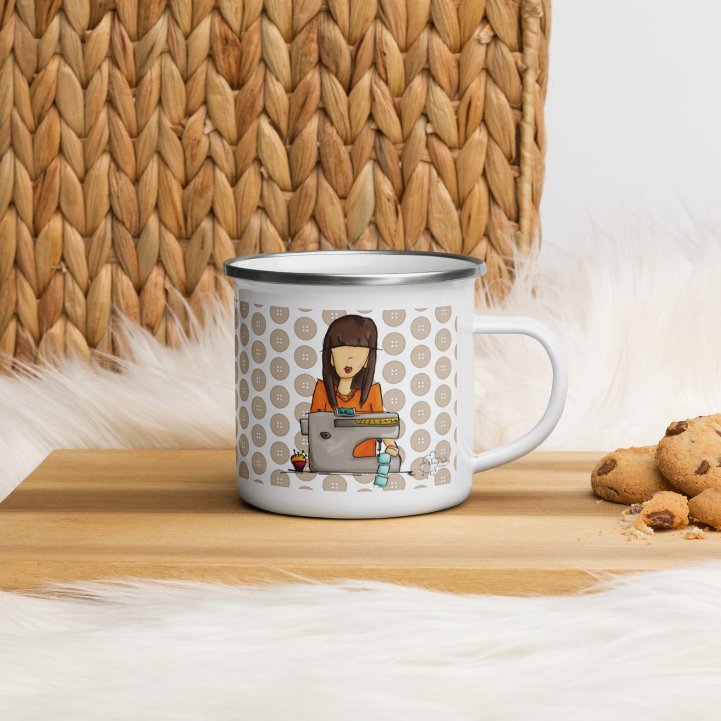 Sewing Girl Enamel Mug