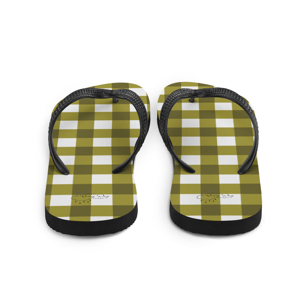 "Moss" Gingham Flip-Flops