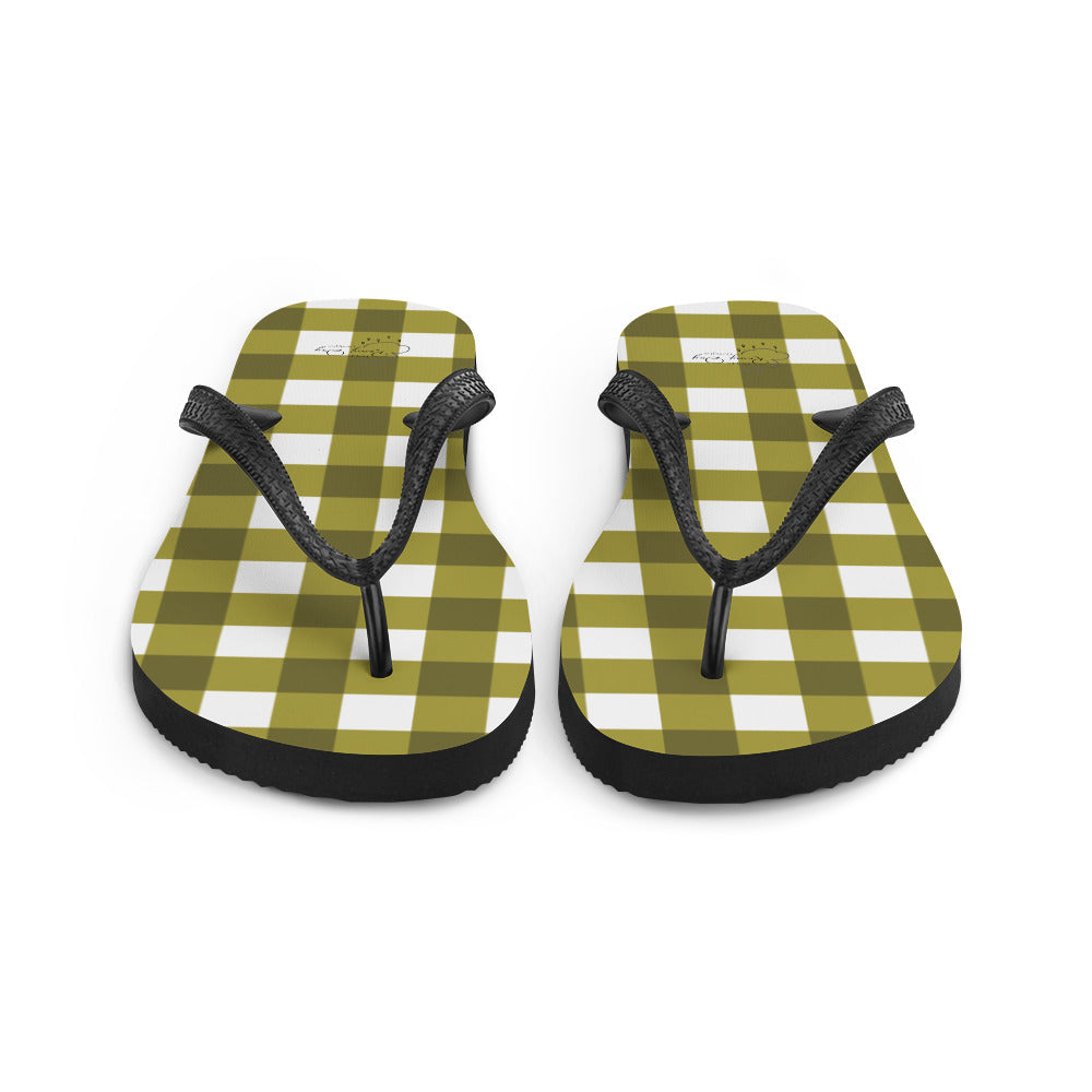 "Moss" Gingham Flip-Flops