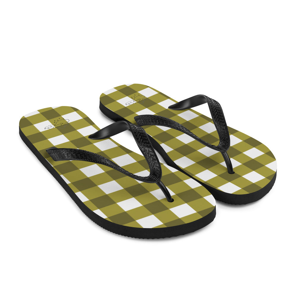 "Moss" Gingham Flip-Flops