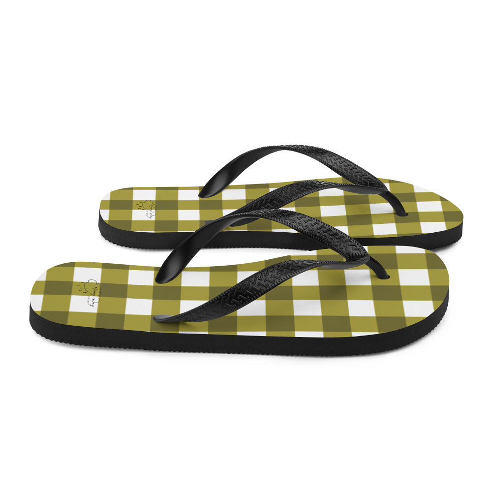 "Moss" Gingham Flip-Flops