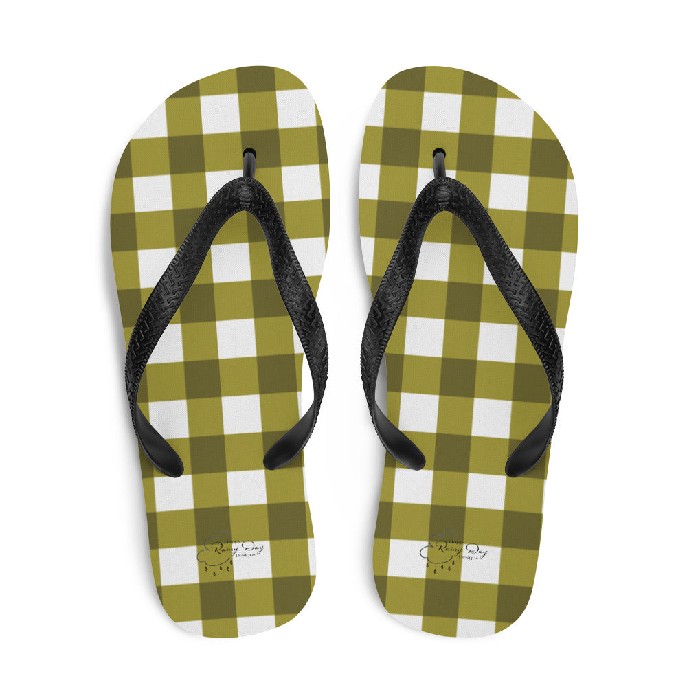 "Moss" Gingham Flip-Flops