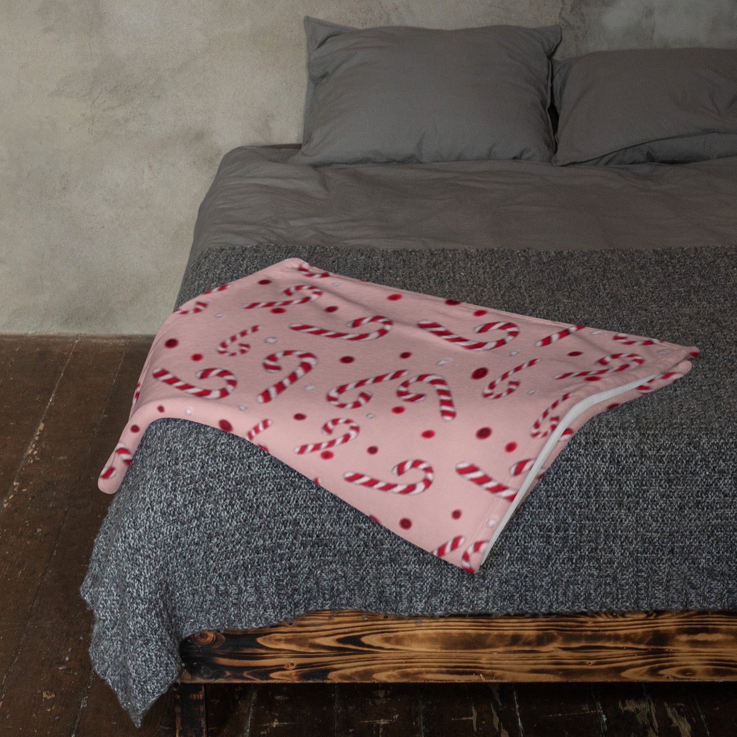 Candy Cane Wishes on Medium Blush Throw Blanket