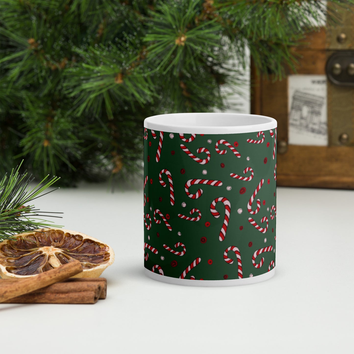 Candy Canes Wishes on Evergreen Mug