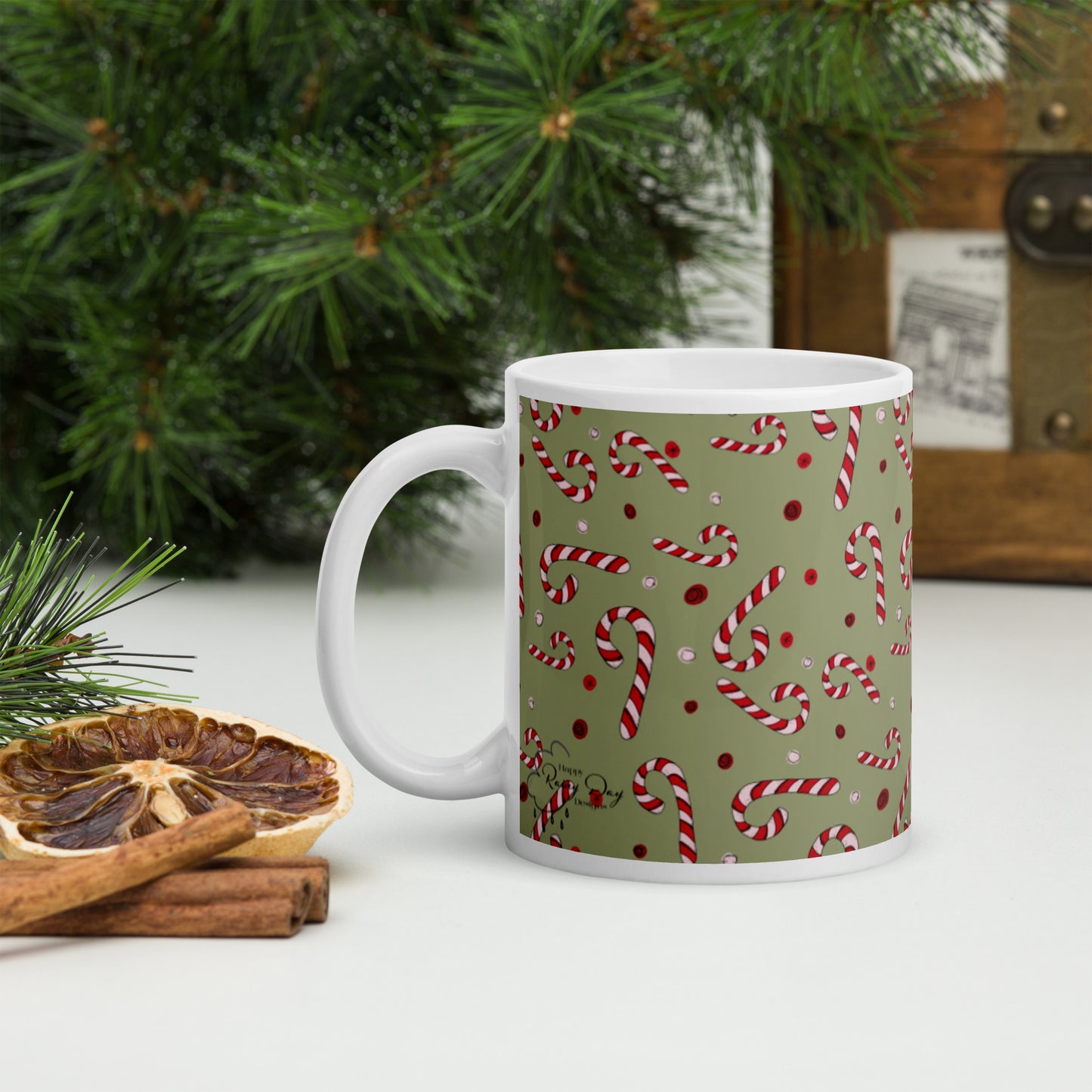 Candy Canes on Sage Mug