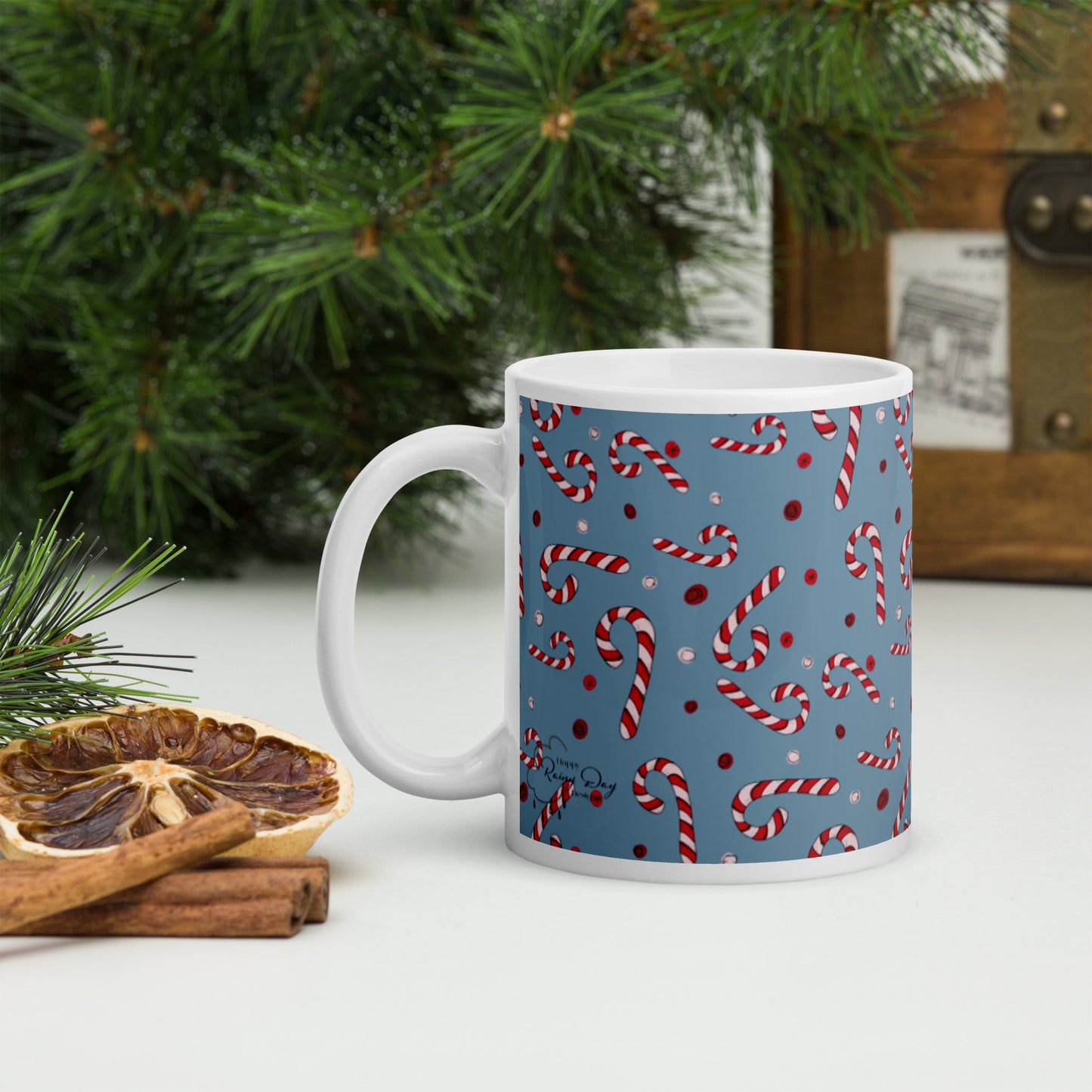 Candy Cane Wishes on Winter Sky Mug