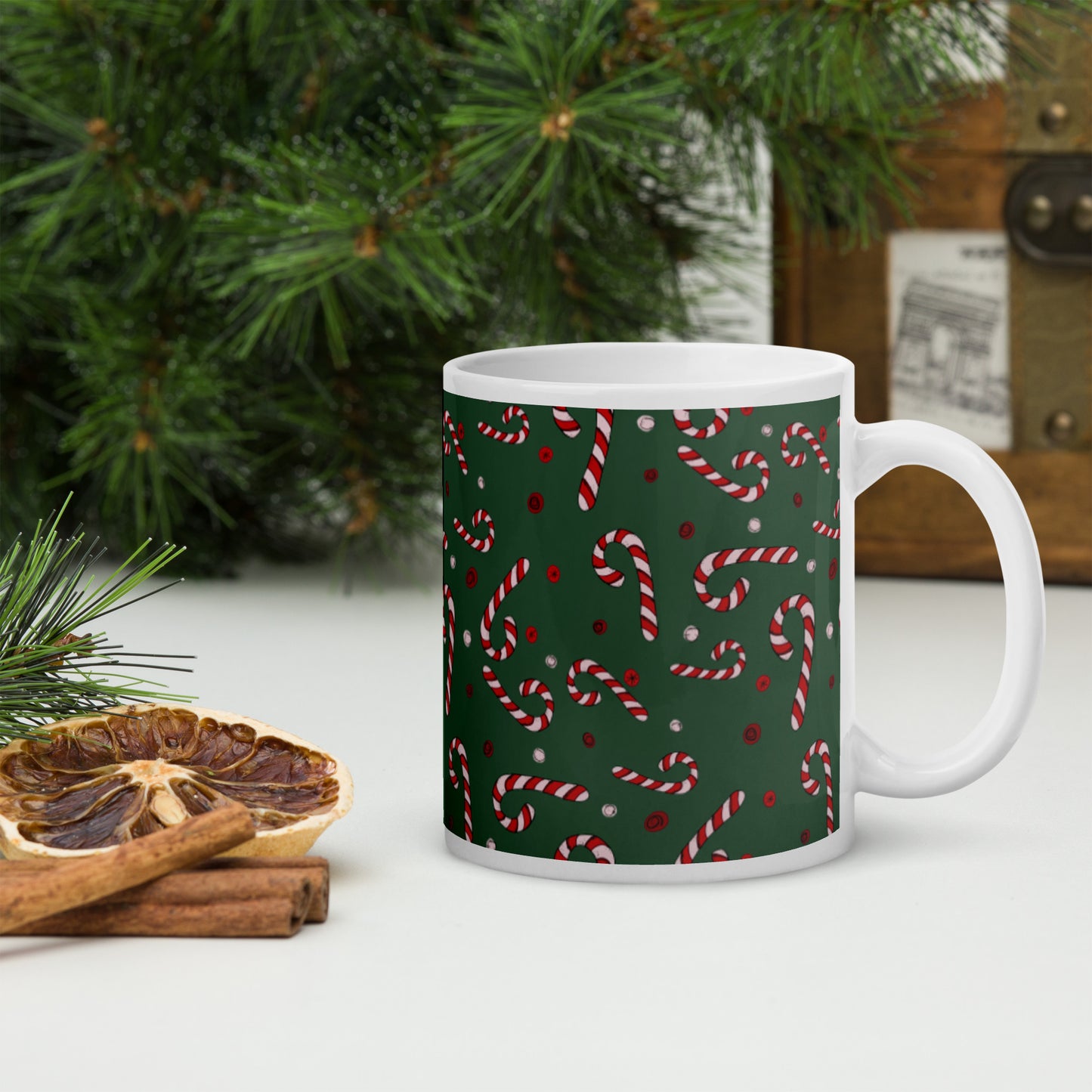 Candy Canes Wishes on Evergreen Mug