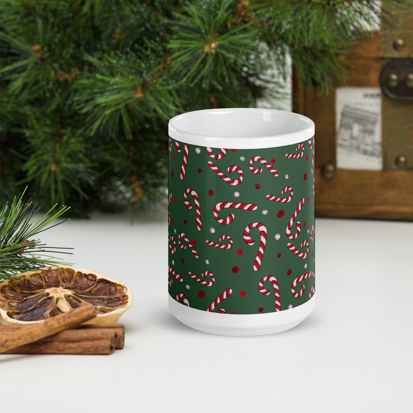 Candy Canes Wishes on Evergreen Mug