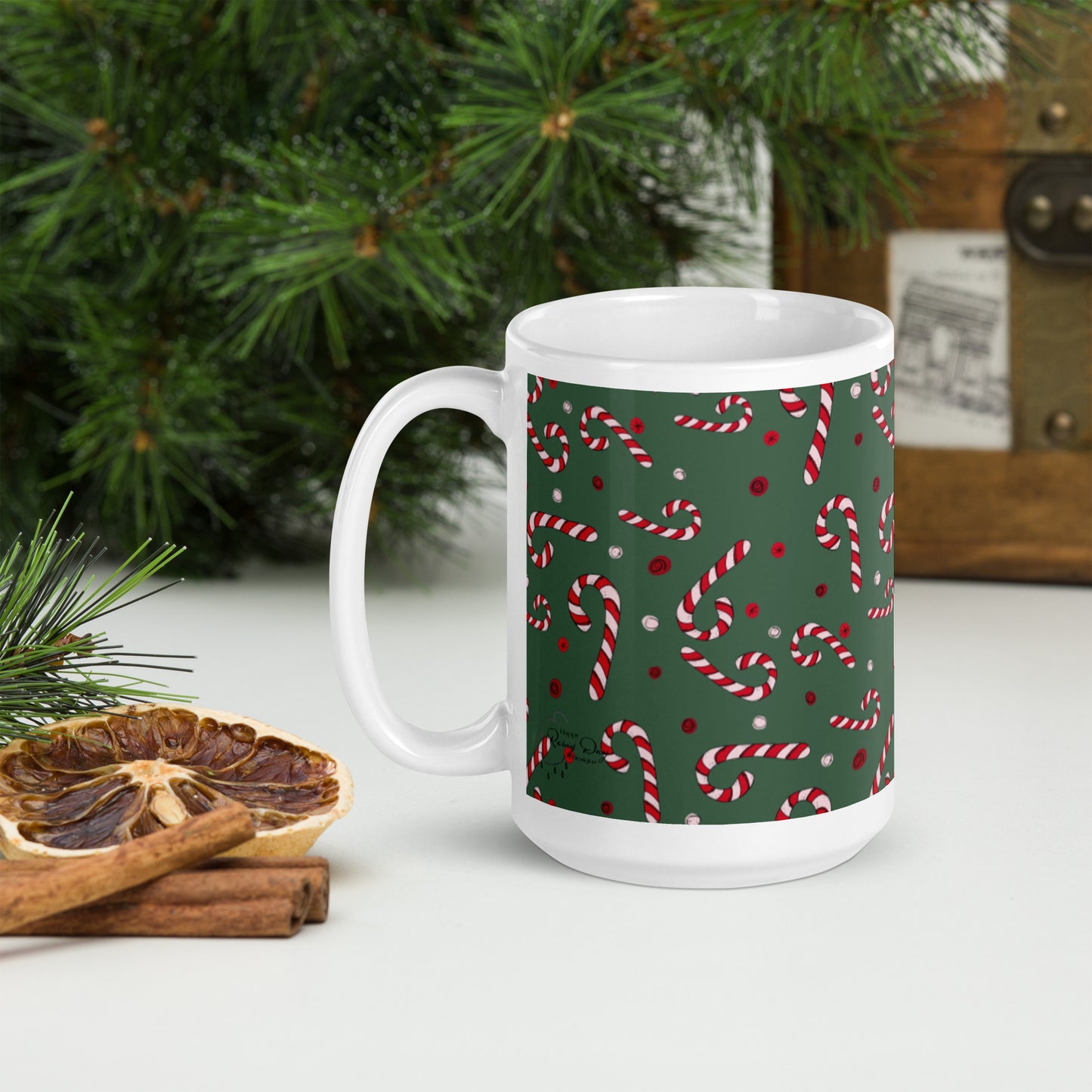 Candy Canes Wishes on Evergreen Mug