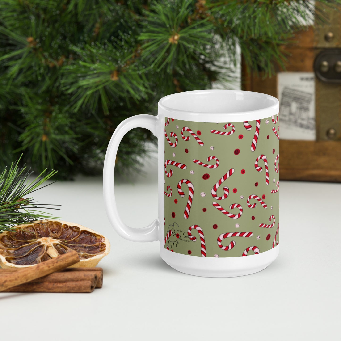 Candy Canes on Sage Mug