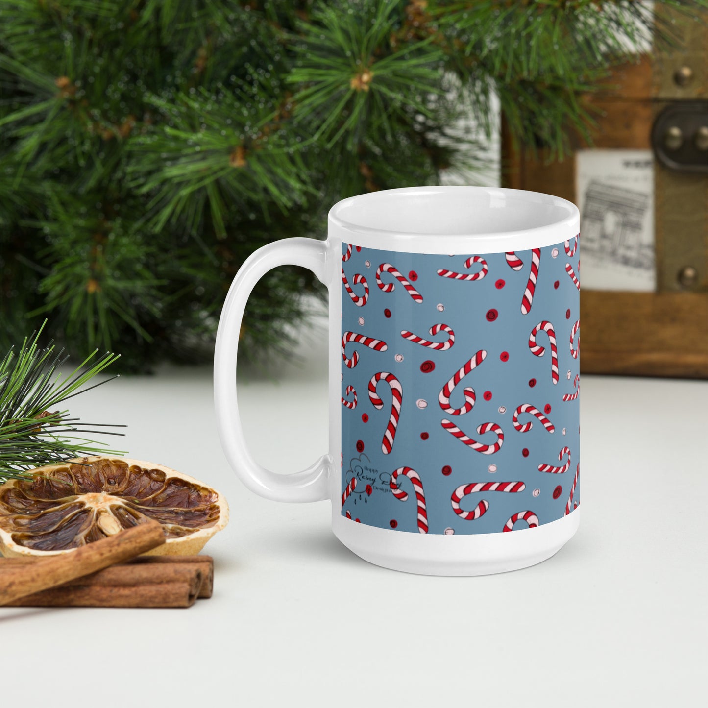 Candy Cane Wishes on Winter Sky Mug