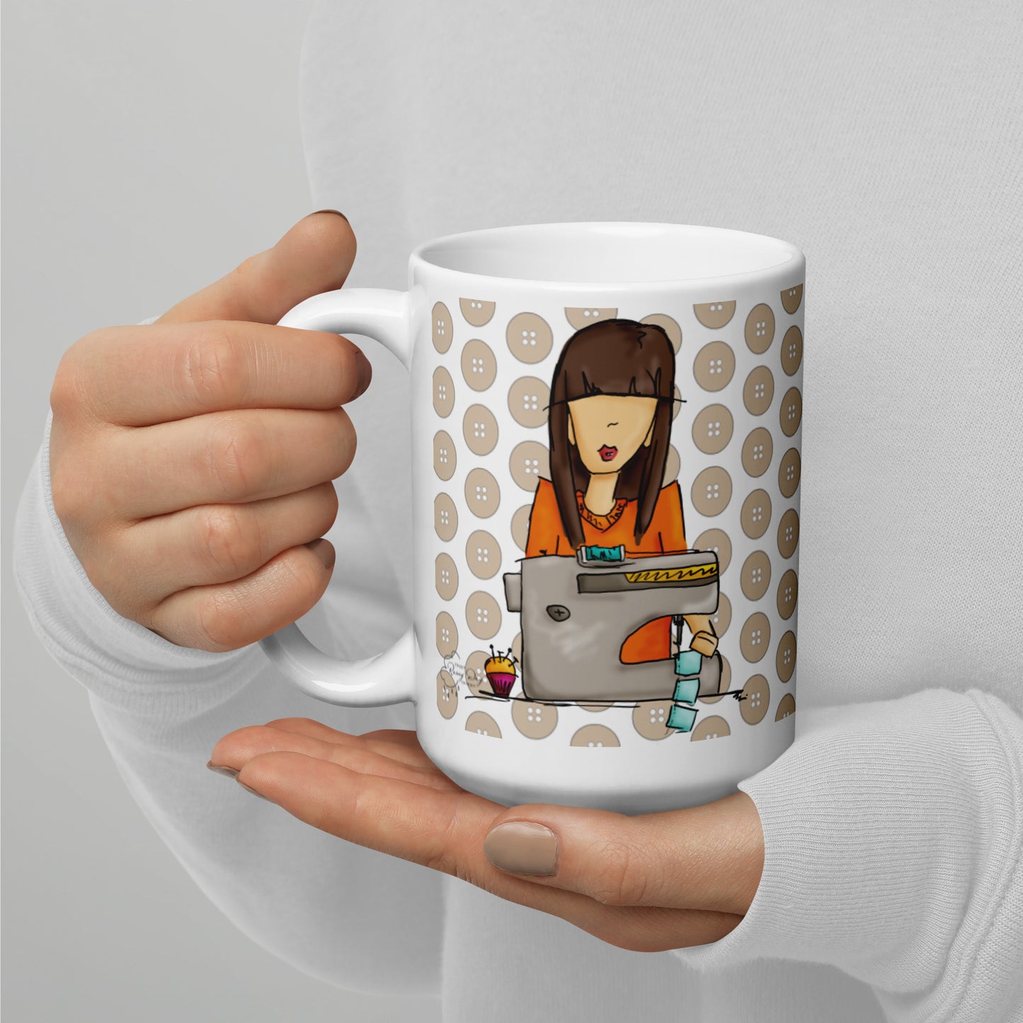 Sewing Girl Glossy Mug