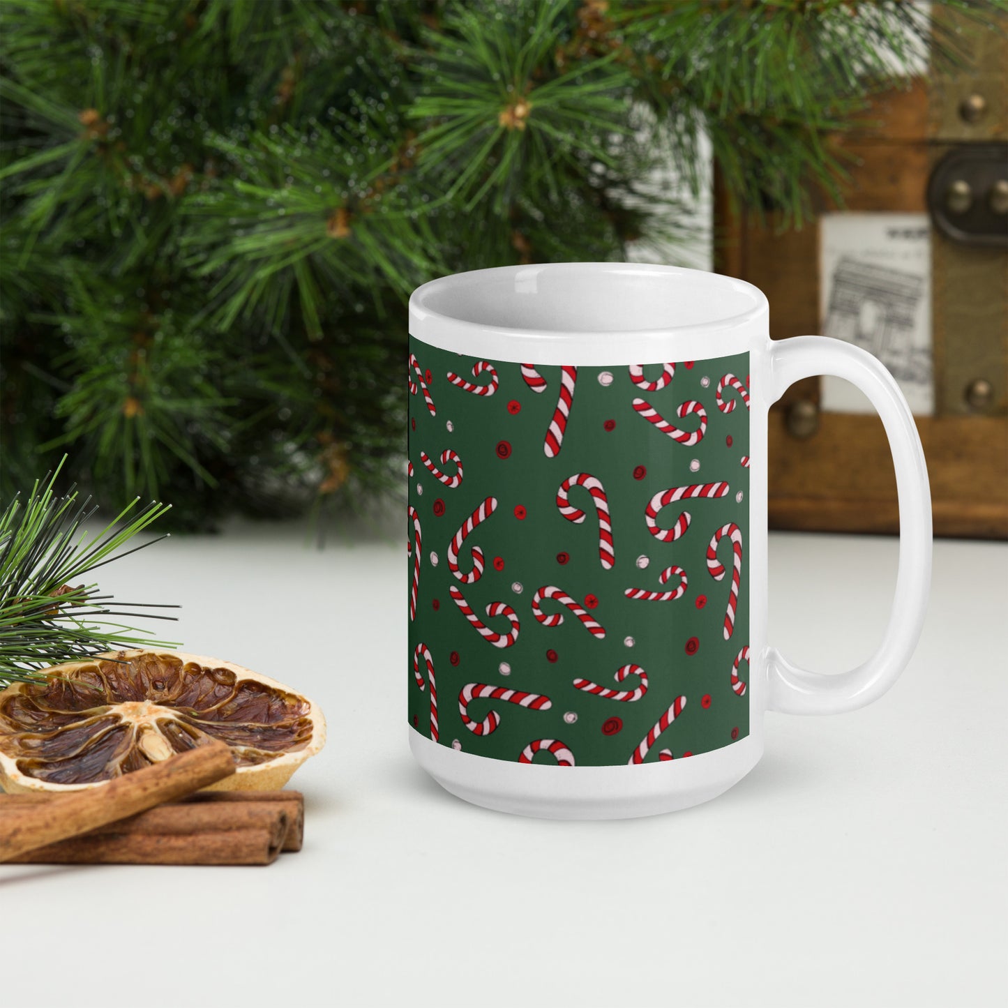 Candy Canes Wishes on Evergreen Mug