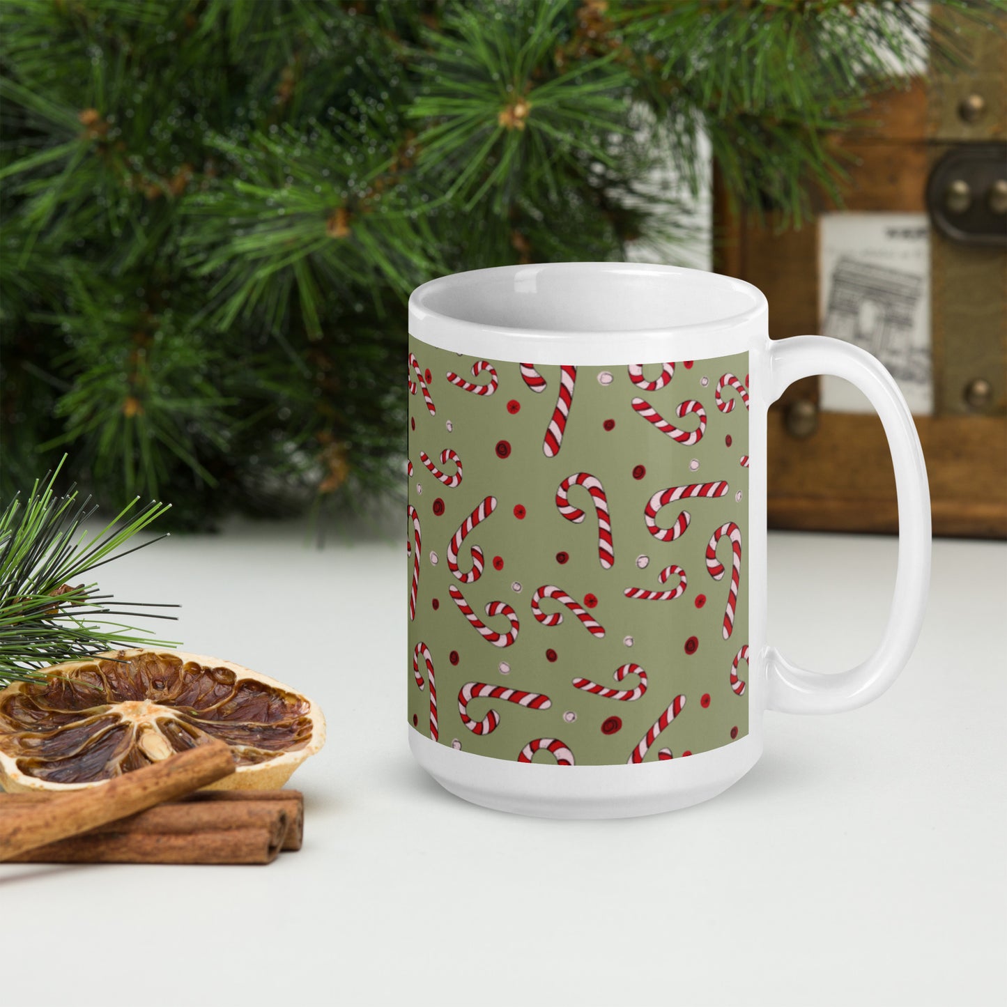 Candy Canes on Sage Mug