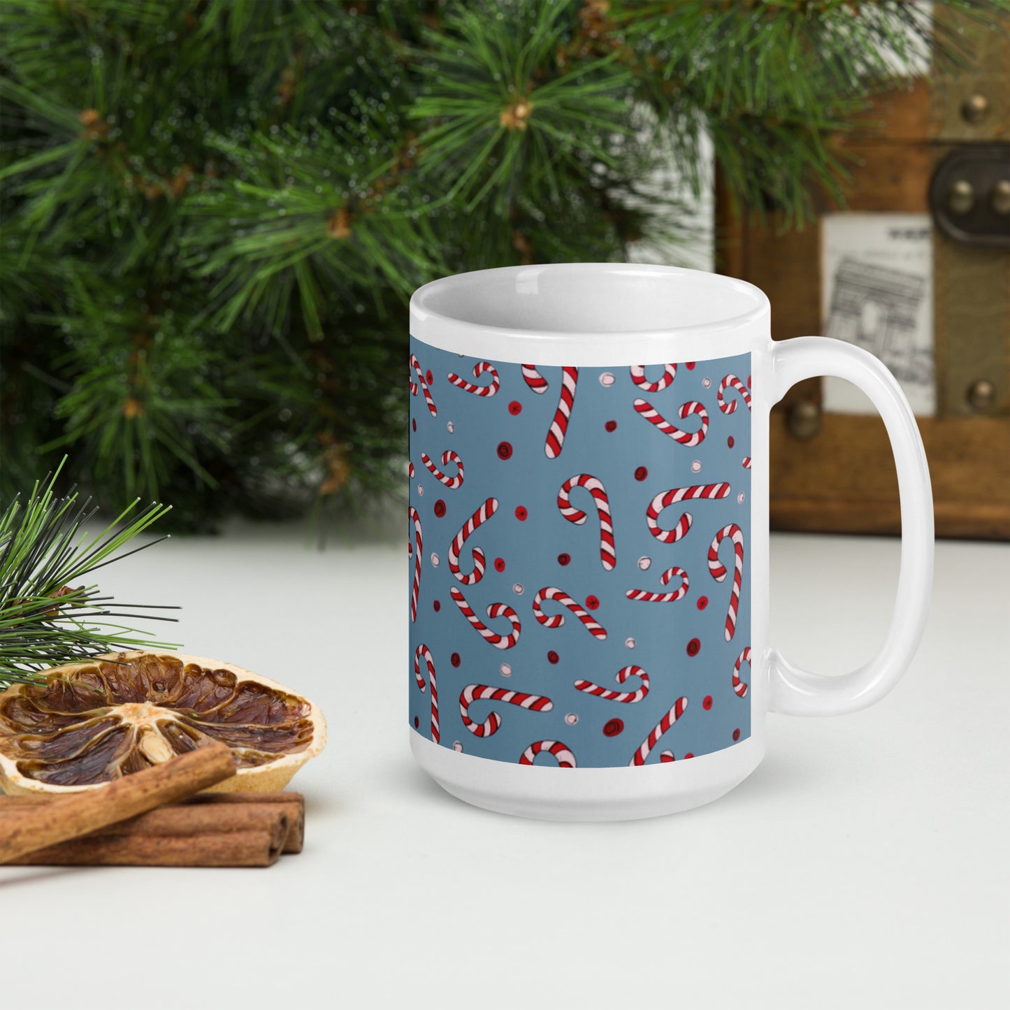 Candy Cane Wishes on Winter Sky Mug