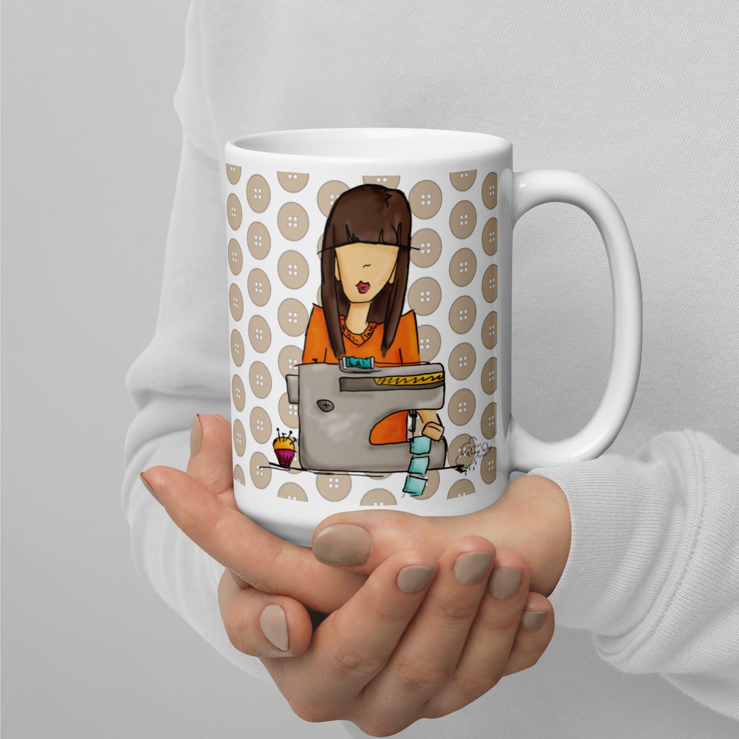 Sewing Girl Glossy Mug